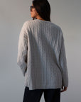 Fuzzy cable knit cardigan. Long sleeves. Front button down closures. Unlined. grey cardigan. grey sweater. fall outfit