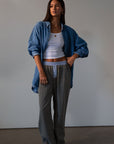 Plaid woven pants. Elastic waistband. Faux button fly. Side pockets. Fully lined. lounge pants. boxer pants
