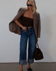 Faded high rise straight leg jean. Button fly. Five pocket construction. Cuffed hems. Unlined. pistola jeans. fall outfit. fall pants