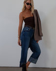 Ribbed knit tube top. Elastic neckline. Fully lined. brown tube top. brown crop top. fall top. fall outfit. fall transition outfit