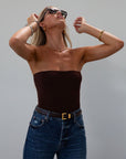 Ribbed knit tube top. Elastic neckline. Fully lined. brown tube top. brown crop top. fall top. fall outfit. fall transition outfit