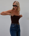 Ribbed knit tube top. Elastic neckline. Fully lined. brown tube top. brown crop top. fall top. fall outfit. fall transition outfit