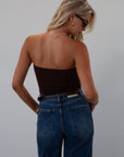 Ribbed knit tube top. Elastic neckline. Fully lined. brown tube top. brown crop top. fall top. fall outfit. fall transition outfit