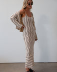 Striped crochet knit cropped cardigan. Long sleeves. Front button down closures. Unlined. Striped crochet knit cropped dress. knit set. fall set. fall outfit.