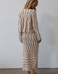 Striped crochet knit cropped cardigan. Long sleeves. Front button down closures. Unlined. Striped crochet knit cropped dress. knit set. fall set. fall outfit.