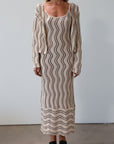 Striped crochet knit cropped cardigan. Long sleeves. Front button down closures. Unlined. Striped crochet knit cropped dress. knit set. fall set. fall outfit.