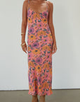Printed chiffon maxi dress. Adjustable straps. Unlined. floral maxi dress. summer dress. wedding guest dress. spaghetti strap dress