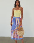 Knit tube top. Elastic neckline. Flower detail. Ruched front. Unlined. yellow tube top. summer top.
