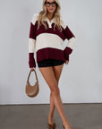 Striped crochet knit sweater. Woven collar neckline. Front button down closures. Unlined. Unlined. sweater polo. fall top. fall outfit