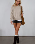 Fuzzy heather knit sweater. Crewneck. Long sleeves. Unlined. beige sweater. fall outfit. fall sweater.