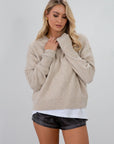 Fuzzy heather knit sweater. Crewneck. Long sleeves. Unlined. beige sweater. fall outfit. fall sweater.