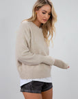 Fuzzy heather knit sweater. Crewneck. Long sleeves. Unlined. beige sweater. fall outfit. fall sweater.