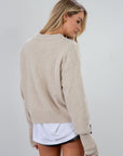 Fuzzy heather knit sweater. Crewneck. Long sleeves. Unlined. beige sweater. fall outfit. fall sweater.