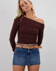 Knit crop top. Long sleeves. Ruched sides. Fully lined. brown long sleeve. basic cute long sleeve