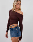 Knit crop top. Long sleeves. Ruched sides. Fully lined. brown long sleeve. basic cute long sleeve