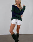 Striped crochet knit sweater. Woven collar neckline. Front button down closures. Unlined. Unlined. sweater polo. fall top. fall outfit