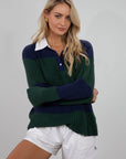 Striped crochet knit sweater. Woven collar neckline. Front button down closures. Unlined. Unlined. sweater polo. fall top. fall outfit