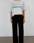Ribbed knit pants. Elastic waistband. Side pockets. Unlined. black lounge pant