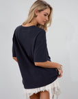 Graphic printed knit tee. Crewneck. Short sleeves. Unlined.
