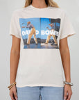 Graphic printed knit tee. Crewneck. Short sleeves. Unlined. david bowie graphic tee.