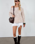 Crochet cable knit sweater. Crewneck. Long sleeves. Unlined. ivory sweater. oversized sweater. taupe sweater. fall sweater