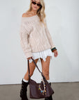 Crochet cable knit sweater. Crewneck. Long sleeves. Unlined. ivory sweater. oversized sweater. taupe sweater. fall sweater