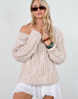 Crochet cable knit sweater. Crewneck. Long sleeves. Unlined. ivory sweater. oversized sweater. taupe sweater. fall sweater