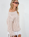 Crochet cable knit sweater. Crewneck. Long sleeves. Unlined. ivory sweater. oversized sweater. taupe sweater. fall sweater