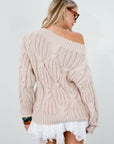 Crochet cable knit sweater. Crewneck. Long sleeves. Unlined. ivory sweater. oversized sweater. taupe sweater. fall sweater