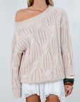 Crochet cable knit sweater. Crewneck. Long sleeves. Unlined. ivory sweater. oversized sweater. taupe sweater. fall sweater