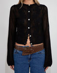 black Crochet knit cardigan. Long sleeves. Front button down closures. Unlined. fall top. fall outfit.