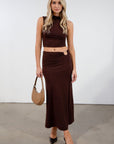 fall set. mock neck top. midi skirt. brown skirt set. fall vacation.