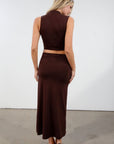 fall set. mock neck top. midi skirt. brown skirt set. fall vacation.
