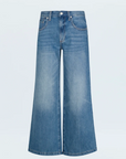 Low slung palazzo jeans
Button and zipper fly
Five pocket construction
Unlined
No stretch
Medium wash denim jeans