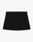 Fuzzy knit skirt. Elastic waist. Shorts lining. black mini skort
