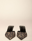 Leopard printed mesh heel
Low kicked-in stiletto heel
Closed pointed toe
Open heel counter
Slip on
Heel height: 2.5"
Synthetic