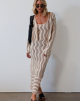 Striped crochet knit cropped cardigan. Long sleeves. Front button down closures. Unlined. Striped crochet knit cropped dress. knit set. fall set. fall outfit.