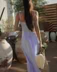 Striped woven maxi dress. Adjustable straps. Elastic smocked back. Back hook and eye and zipper closures. Unlined. European summer. European summer dress. European summer aesthetic. Tuscany outfit inso. Tuscany aesthetic. Summer dress. blue and white striped maxi dress. striped maxi dress. summer outfit. everyday dress. vacation dress. outfit to wear to tuscany. nice dinner dress. dinner dress. day dress.