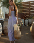 Striped woven maxi dress. Adjustable straps. Elastic smocked back. Back hook and eye and zipper closures. Unlined. European summer. European summer dress. European summer aesthetic. Tuscany outfit inso. Tuscany aesthetic. Summer dress. blue and white striped maxi dress. striped maxi dress. summer outfit. everyday dress. vacation dress. outfit to wear to tuscany. nice dinner dress. dinner dress. day dress.