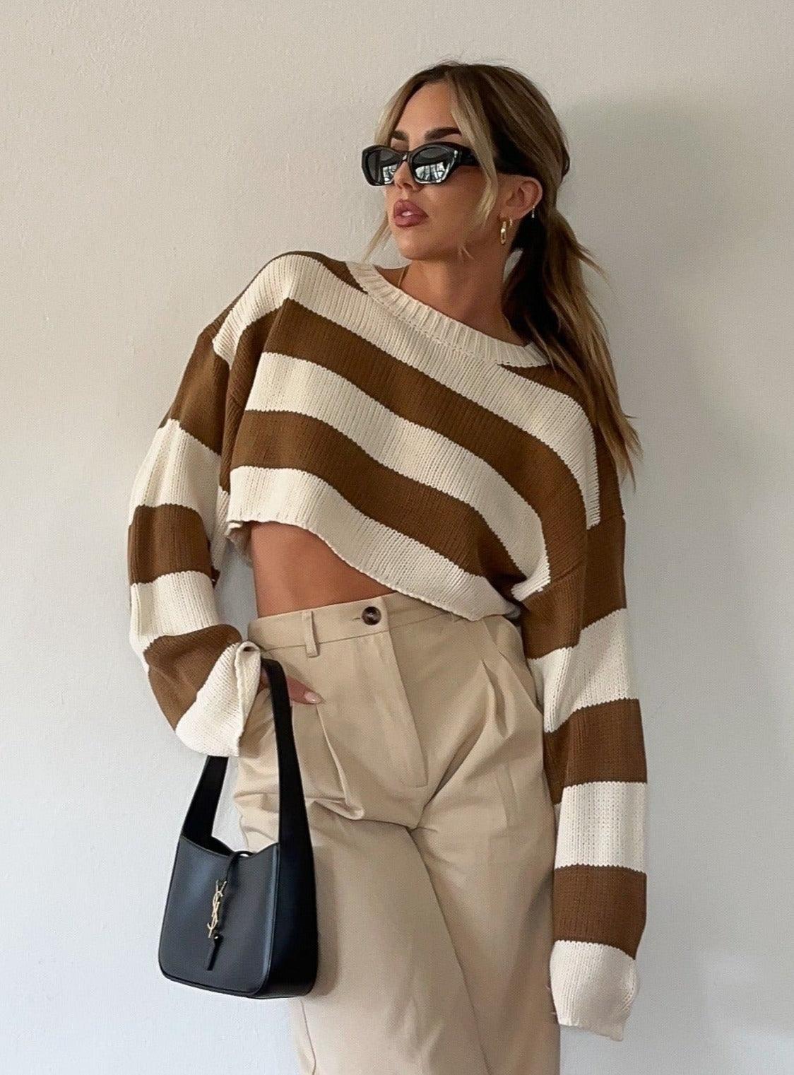 Lady Chunky Cable Knitted Jumper Braid Loose Crop Sweater Pullover V