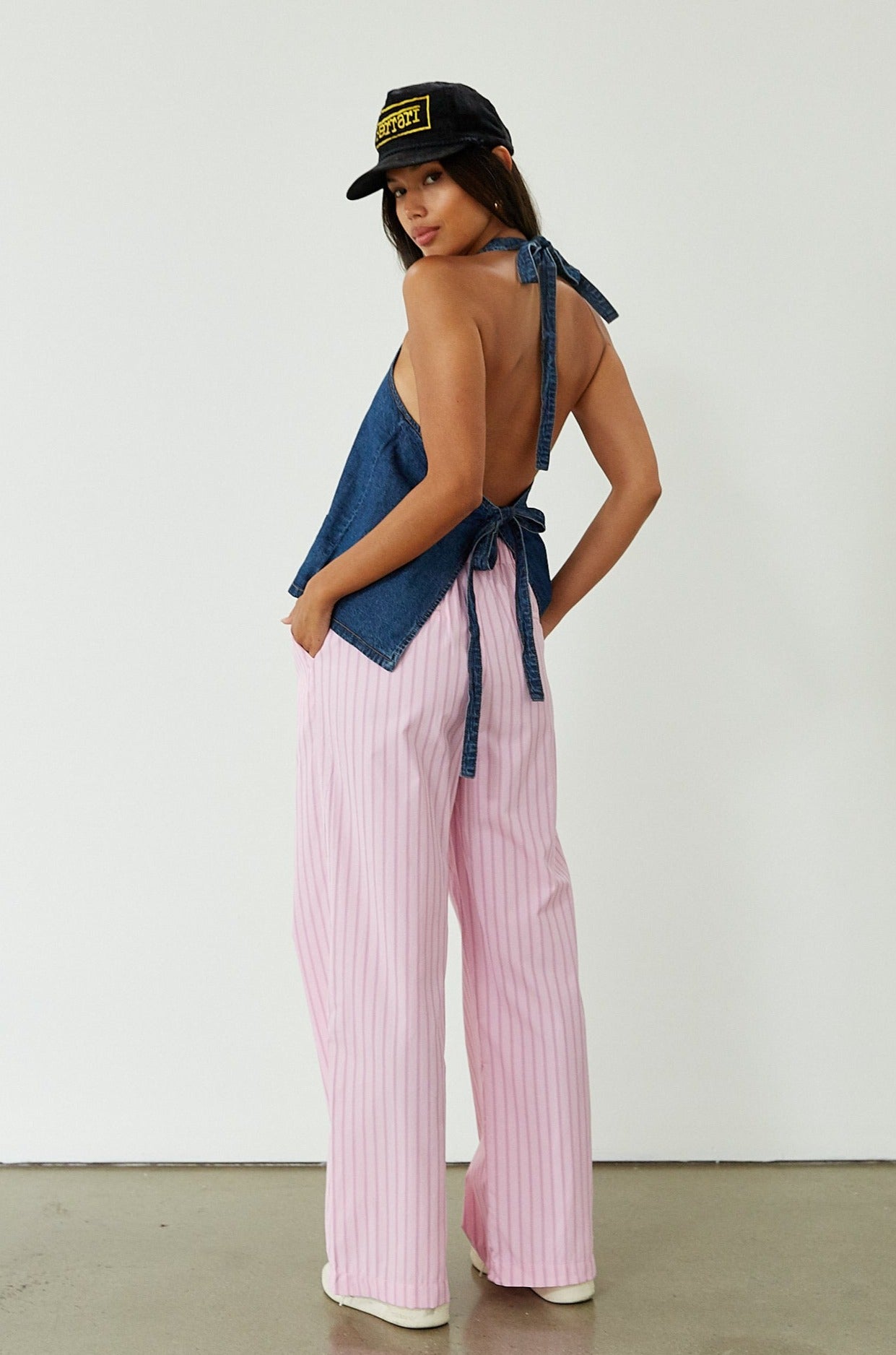 pink striped pants. pink striped boxer pants. pink lounge pant. cute casual outfit. summer pants. summer outfit. 