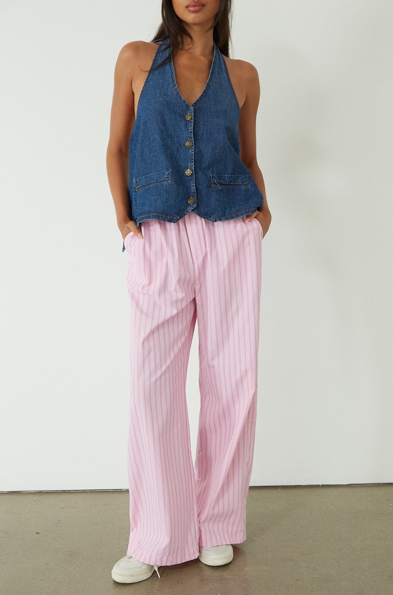 pink striped pants. pink striped boxer pants. pink lounge pant. cute casual outfit. summer pants. summer outfit. 