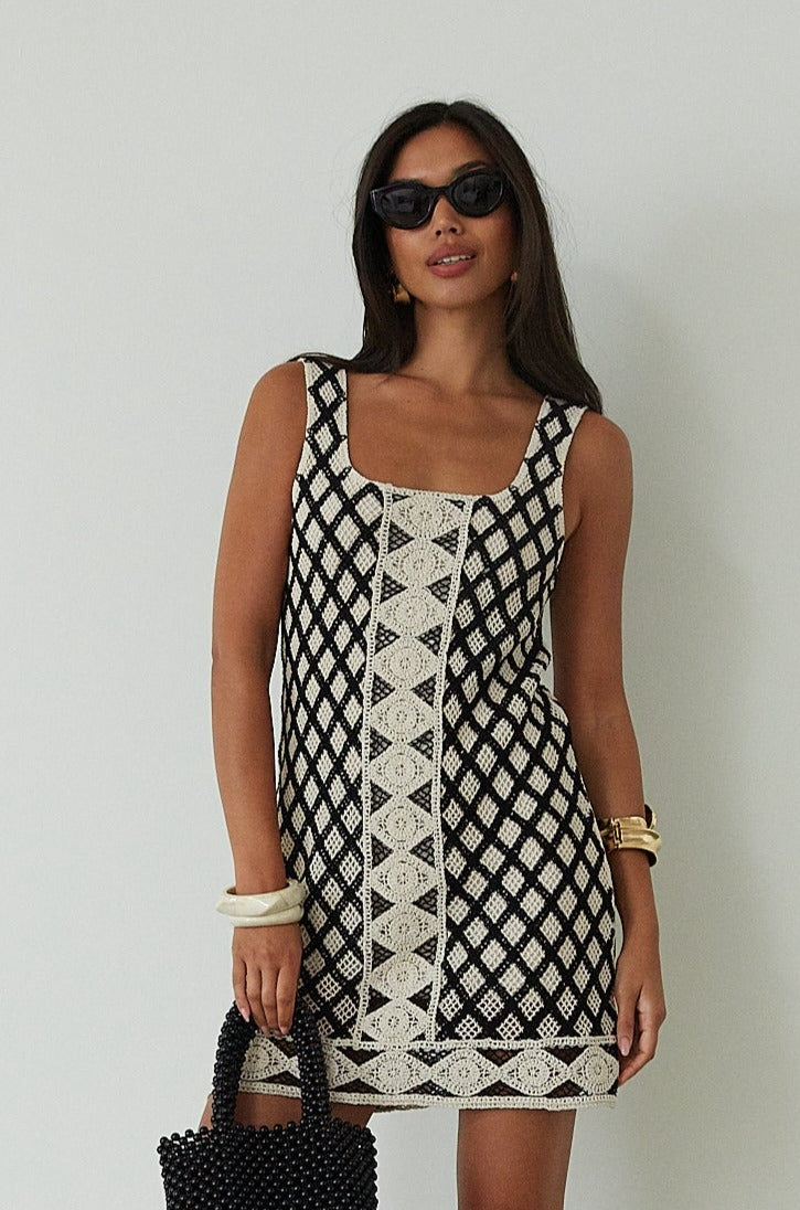 Crochet woven dress. Fixed straps. Fully lined. crochet mini dress. evening dress. nice dinner dress. summer dress. 