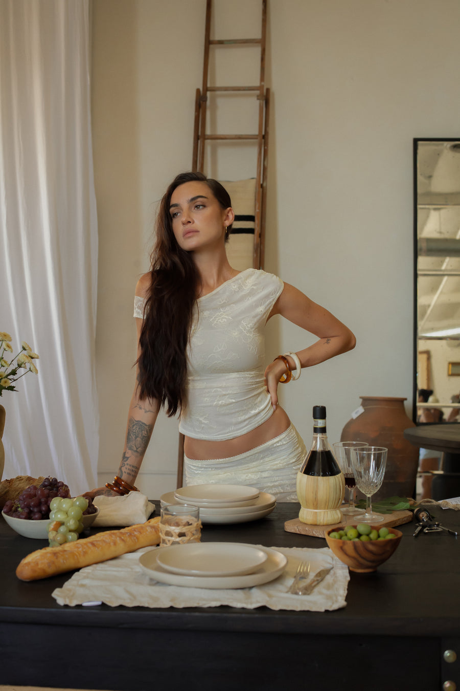 Knit lace top. Asymmetric neckline. Ruched sides. Fully lined. European summer tank top. European summer aesthetic. Tuscany outfit inso. Tuscany aesthetic. Summer tank top. white tank top. summer outfit. everyday tank top. vacation top. outfit to wear to tuscany. going out top. day tank top. coquette tank top. white lace tank top. white off the shoulder top. 
