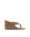 Retro thong wedge mule
Mid wedge heel
Open round toe
Exposed heel counter
Synthetic upper, lining and outsole
Heel height 9cm
tan suede wedge heel