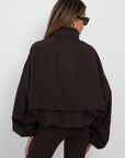 brown Windbreaker long sleeve jacket
Zip up closure
Rollable hood with zip closure
Adjustable drawstring hem and sleeve hem
Partially lined
fall transition outfit