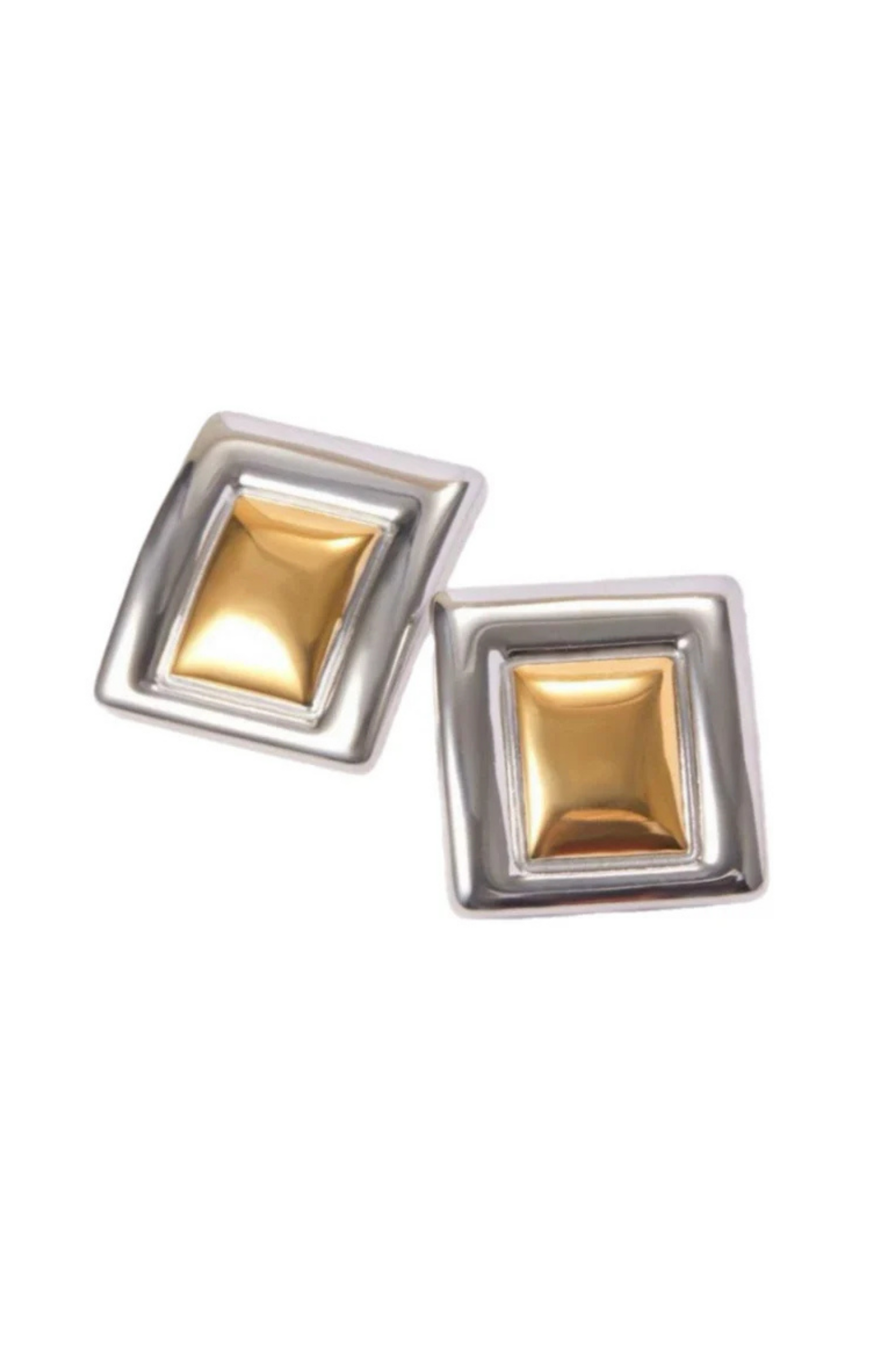Two toned earrings. Square shaped earrings. Tarnish free. Stainless steel. Lightweight.