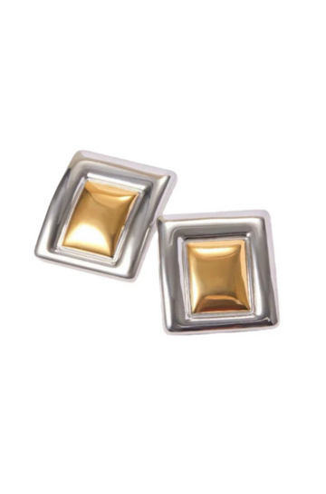 Two toned earrings. Square shaped earrings. Tarnish free. Stainless steel. Lightweight.
