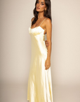 Satin yellow maxi dress
Ruched bust
Adjustable spagehtti straps
Back twist strap
Side zipper closure
Unlined
yellow satin wedding guest dress
yellow satin bridesmaids dress