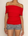 Bardot off the shoulder top
fold over off the shoulder top
Knitted fabric
Strapless
Longline
red off the shoulder top
going out top
summer top spring top
